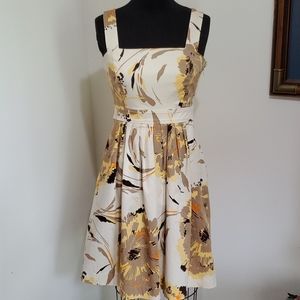 New York & Company Floral Midi Dress - Cream, Yellow, Brown